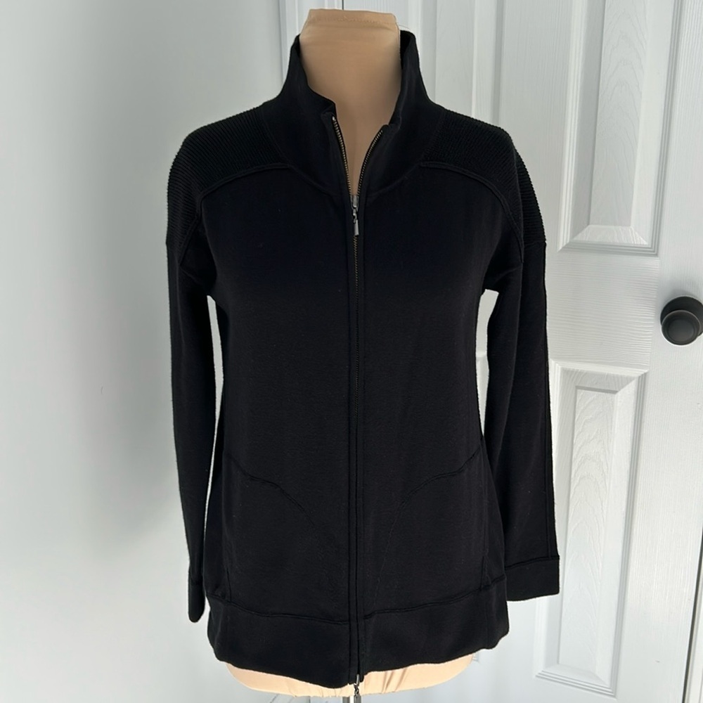 Kinross Cashmere Black Cotton Cashmere Full Zip Cardigan